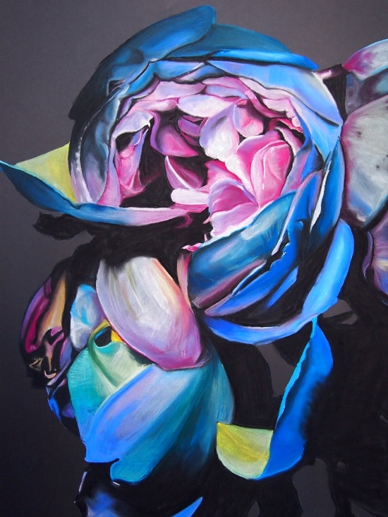 Chalk pastel drawing of a blue rose