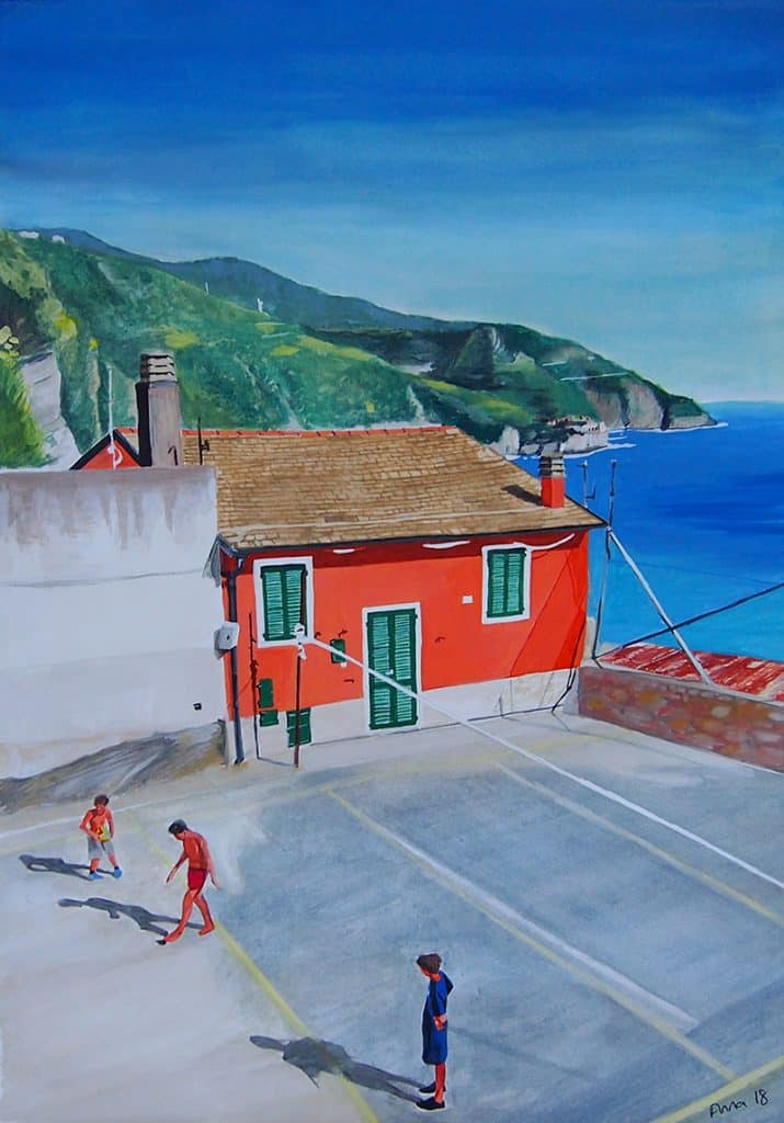 Italian village basketball painting
